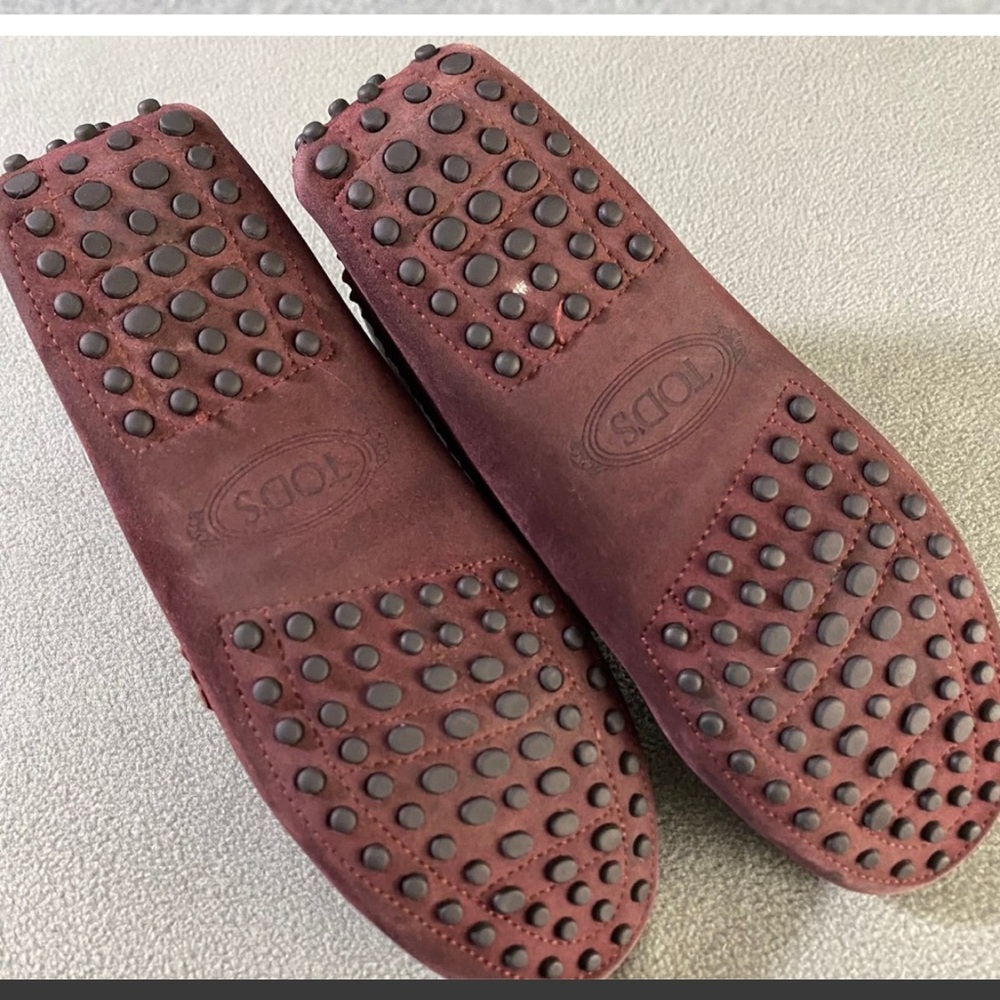 TOD'S Burgundy Leather Suede Loafer Flats Size 6 Women's Shoes - Picture 2 of 4